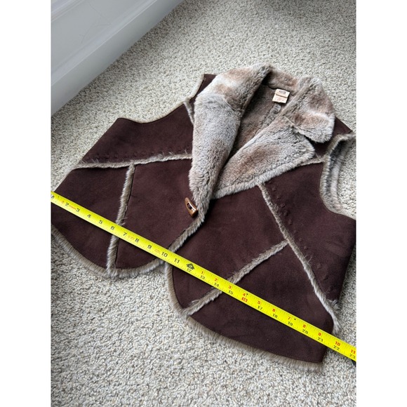 Cottagecore Y2K Shearling Style Waistcoat brown boho babe Suede Faux Vest sz L - Picture 11 of 12